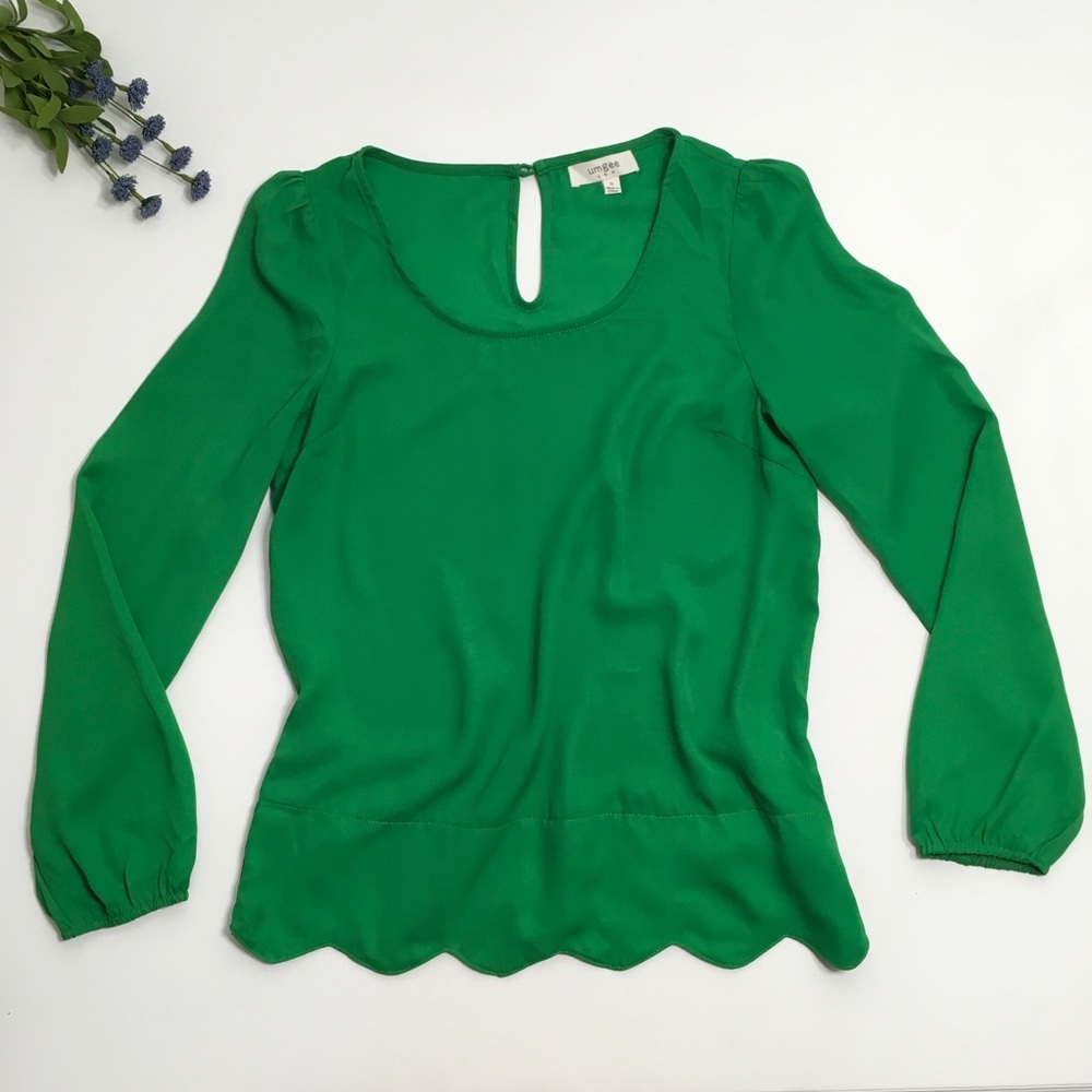 Umgee | Green Long Sleeve Scalloped Hem Blouse